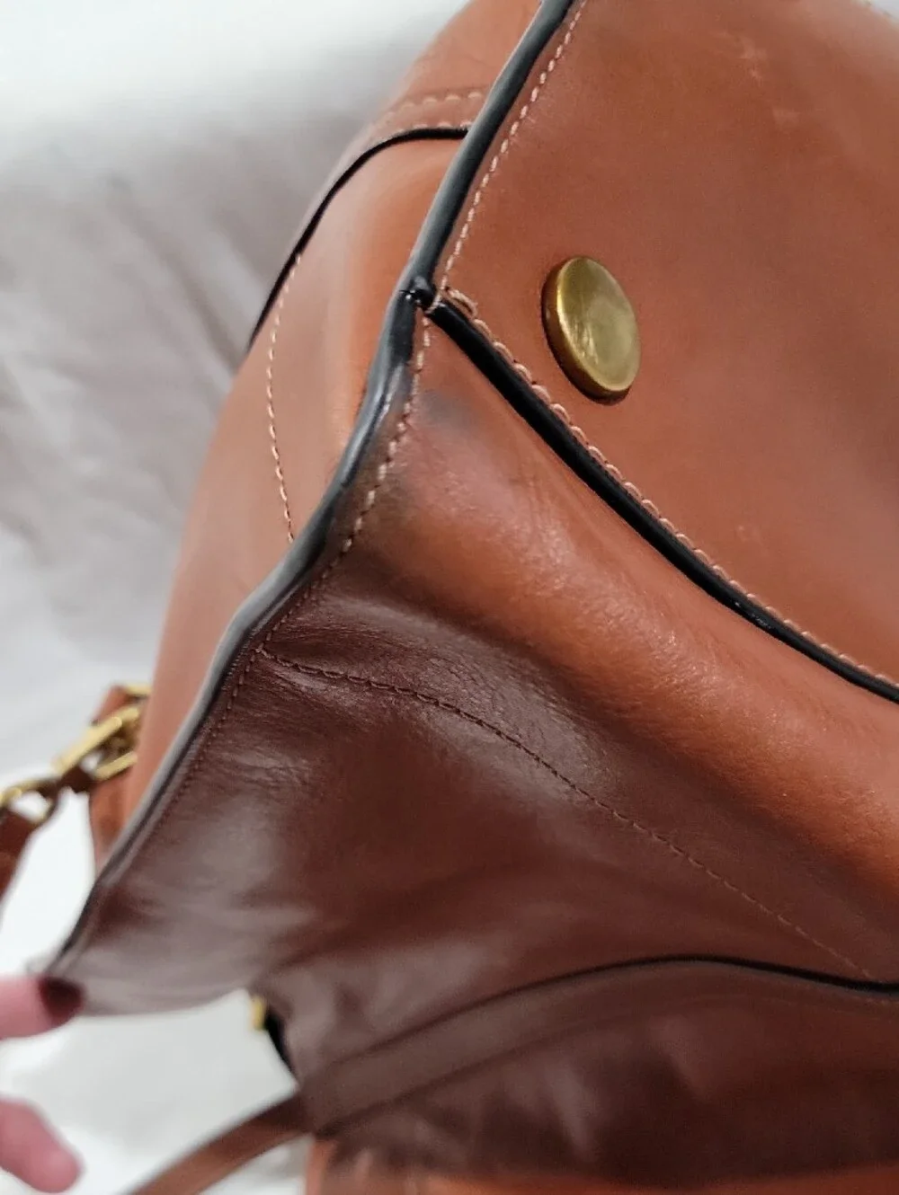 Fossil Carmen Shopper Tote Cognac Leather Tote with Striped Removable Strap